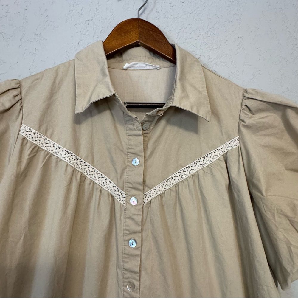 In The Beginning Beige Dress with Puff Sleeves - Picture 3 of 9